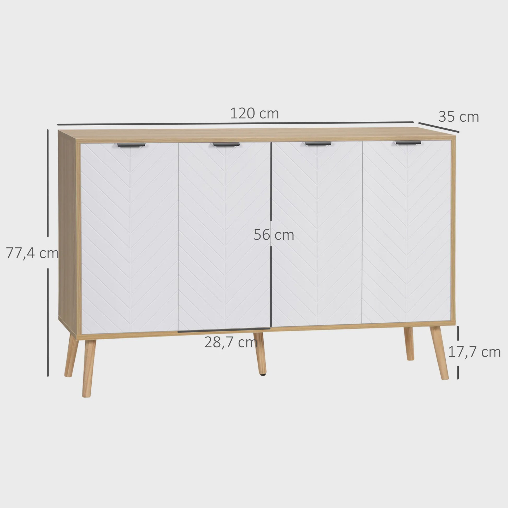 Modern Wit Dressoir met Natuurlijk Houtdetail - 120 cm Breed - Anti-Tip Functie