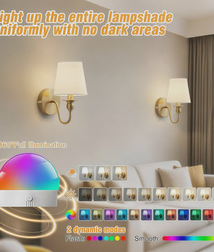 Draadloze Wandlamp Goud met Afstandsbediening & 15 Kleuren LED - Oplaadbaar, Dimbaar, Stoffen Kap