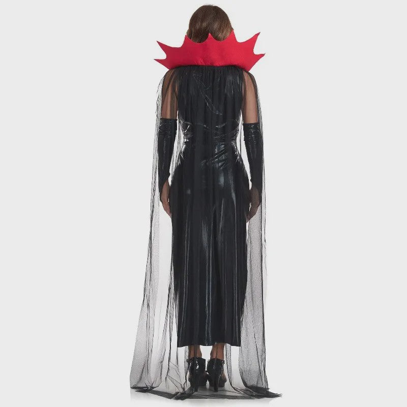 Dames Vampier Kostuum - Sexy Gothic Halloween Jurk met Cape