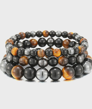 Natuurlijke Obsidian, Hematiet & Tijgeroog Kralen Armband - Mannen & Vrouwen