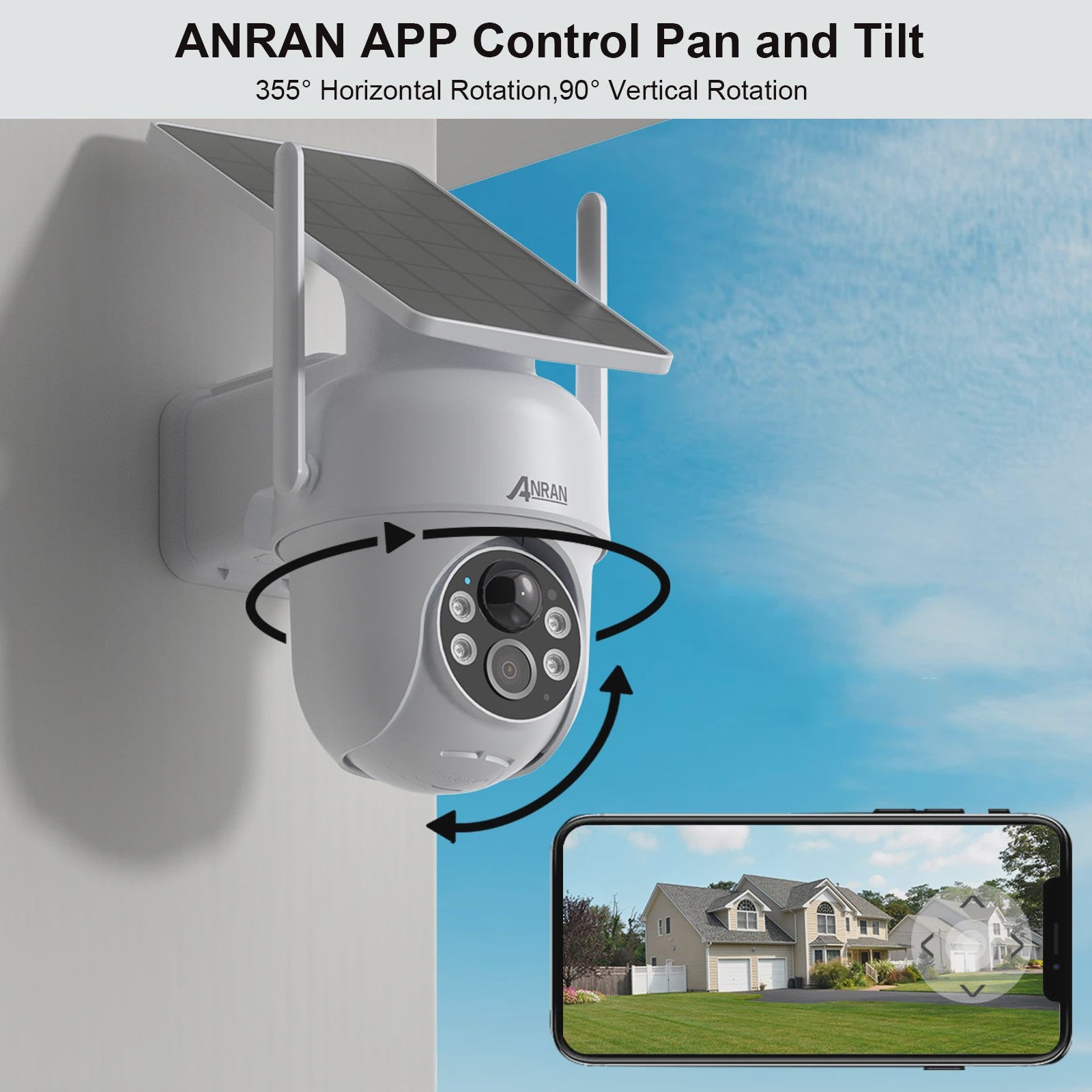 ANRAN Solar Beveiligingscamera Buiten - 3/5MP Wifi, Kleuren Nachtzicht, PIR Detectie, IP66 Waterdicht
