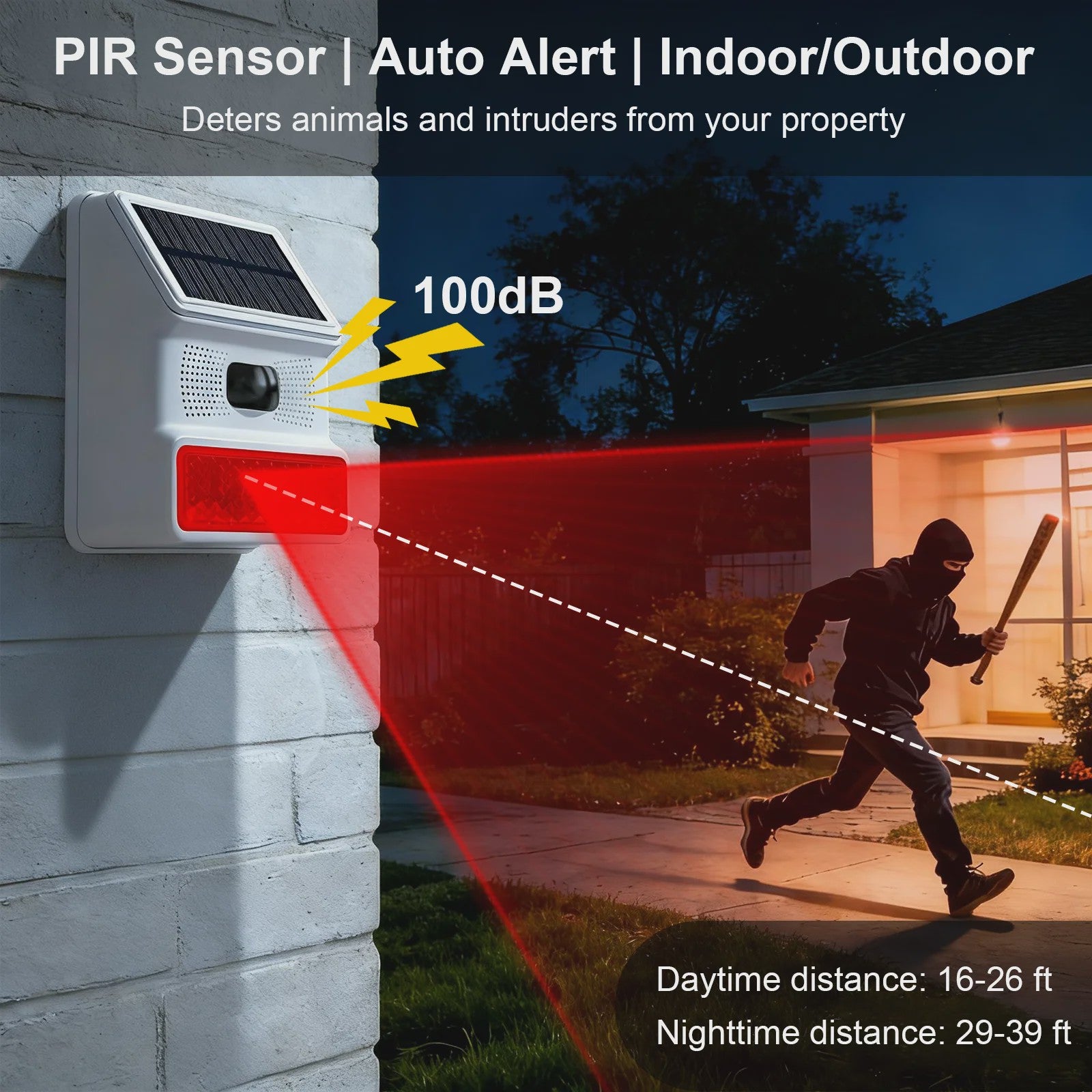 Zonne-bewegingsmelder Alarm met Geluid & Licht - IP65 Waterdicht