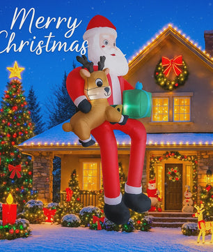 Opblaasbare Kerstman met Rendier - 290cm - Tuindecoratie met LED