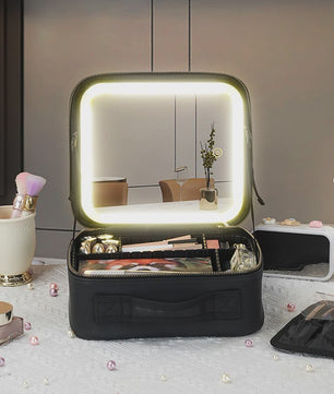 Draagbare Make-up Koffer met Verlichte Spiegel en Verstelbare Vakken - Ideaal voor Cosmetica & Cadeau