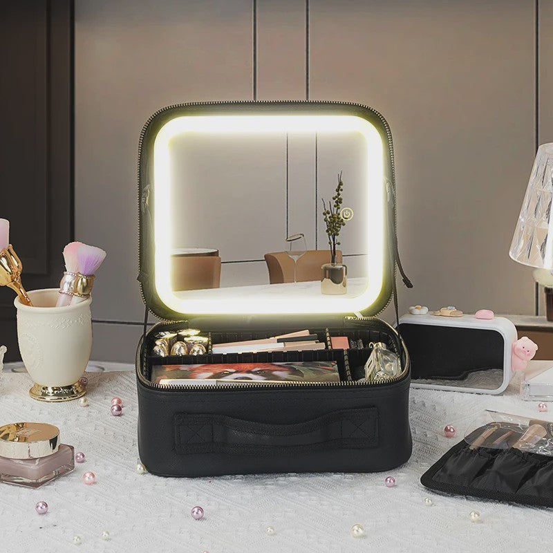 Draagbare Make-up Koffer met Verlichte Spiegel en Verstelbare Vakken - Ideaal voor Cosmetica & Cadeau