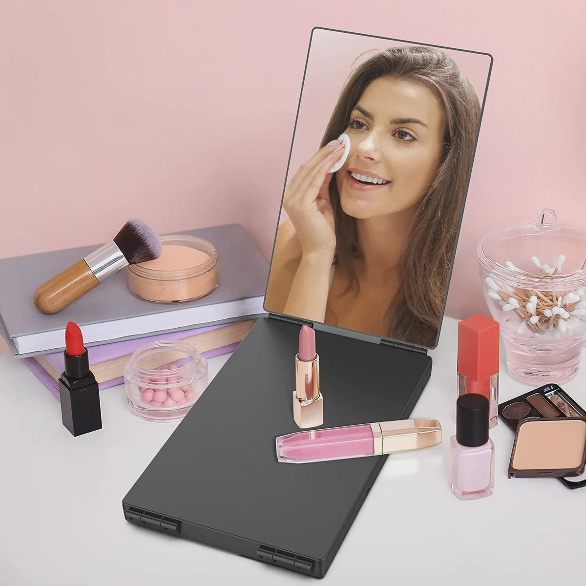 Draagbare Trifold Make-up Spiegel met Verstelbare Haak - Perfect voor Zelf Knippen, Scheren & Cadeaus