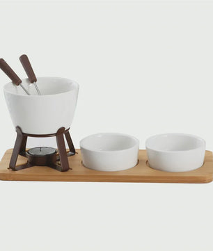 Mini Chocolade Fondue Set met Houten Dienblad en Vorkjes - Perfect voor Feestjes