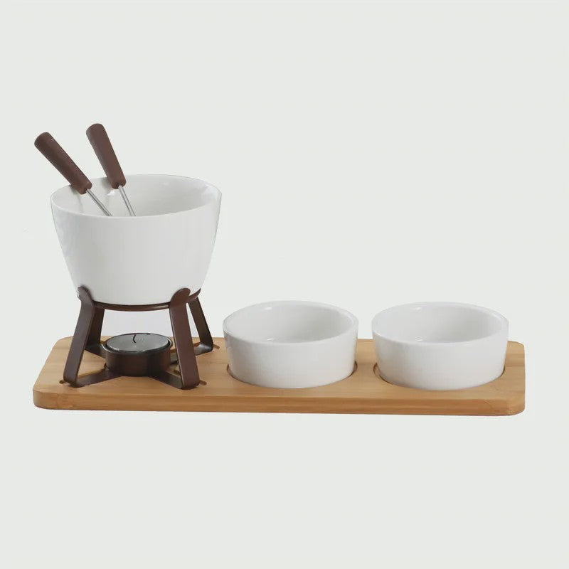 Mini Chocolade Fondue Set met Houten Dienblad en Vorkjes - Perfect voor Feestjes