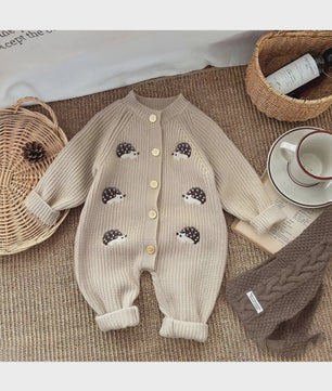 Schattige Baby Gebreide Jumpsuit met Egel Print - Lente & Herfst Kruippakje