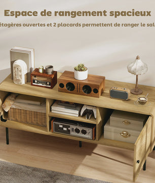 Moderne TV Meubel 120cm Eikenhout Look met Afgeronde Hoeken en Kabelmanagement - Geschikt voor TV's tot 55 Inch