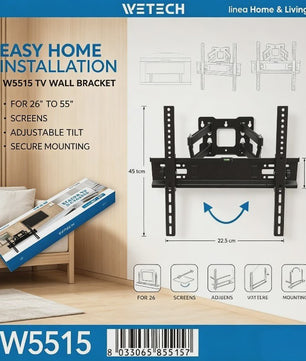 WETECH W5515 TV Muurbeugel: Volledig Beweegbaar voor 26-55 Inch TV's, 25kg Draagkracht, Kantelbaar & VESA Compatibel