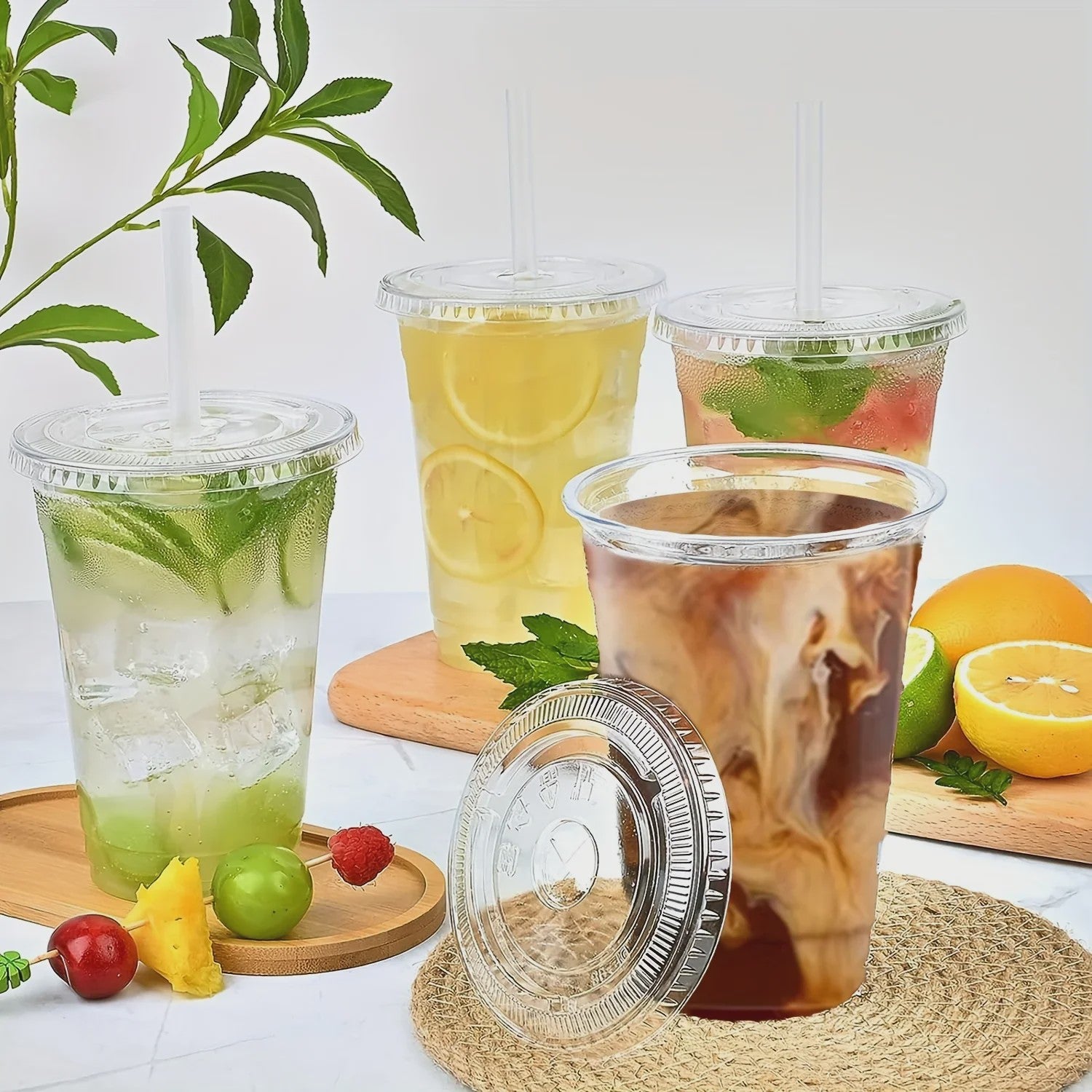 50x Plastic Bekers met Deksel (12/16 OZ) - Ideaal voor Koude Dranken, Smoothies & Feestjes