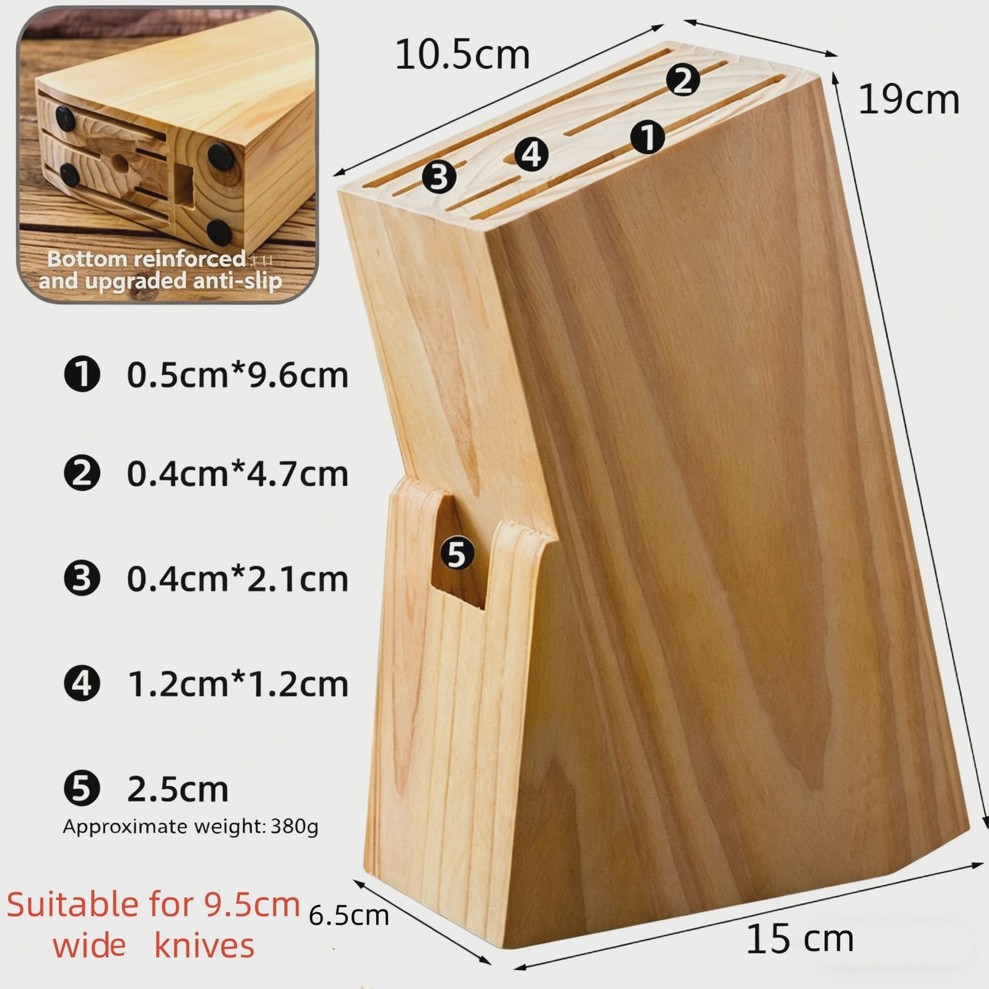 Extra Groot Houten Messenblok - Ruimtebesparende Keuken Organizer voor Messen tot 12 cm
