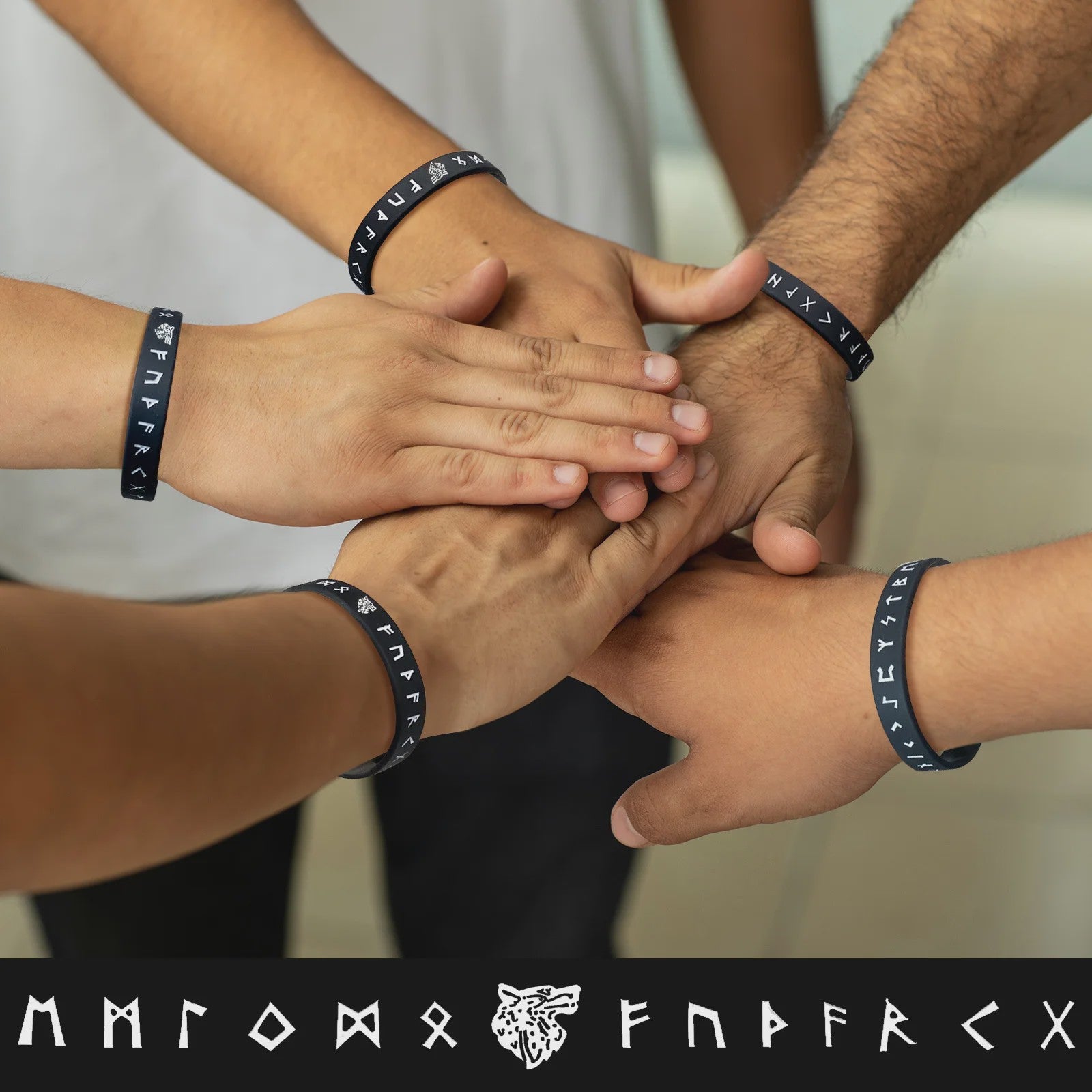 Mprainbow Heren Viking Rune Armband - Wolf Design, Zwart/Wit Siliconen Polsband