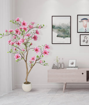 Levensgetrouwe Roze Magnolia Kunstboom - Realistische Zijde Plant in Pot voor Woonkamer Entree