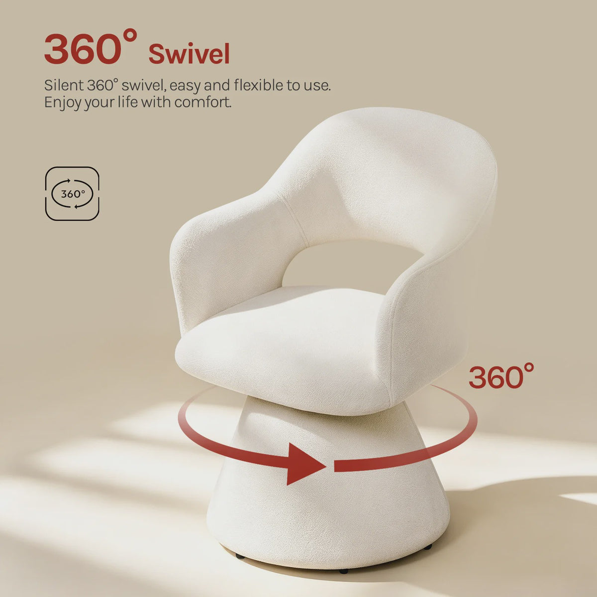 Draaibare eetkamerstoel met hoge rugleuning en linnen bekleding - Beige