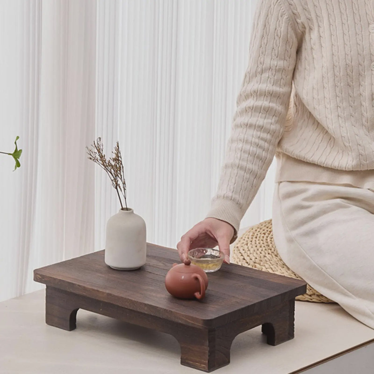 Houten Lage Tatami Tafel - Compact en Stijlvol voor Balkon, Woonkamer of Vensterbank