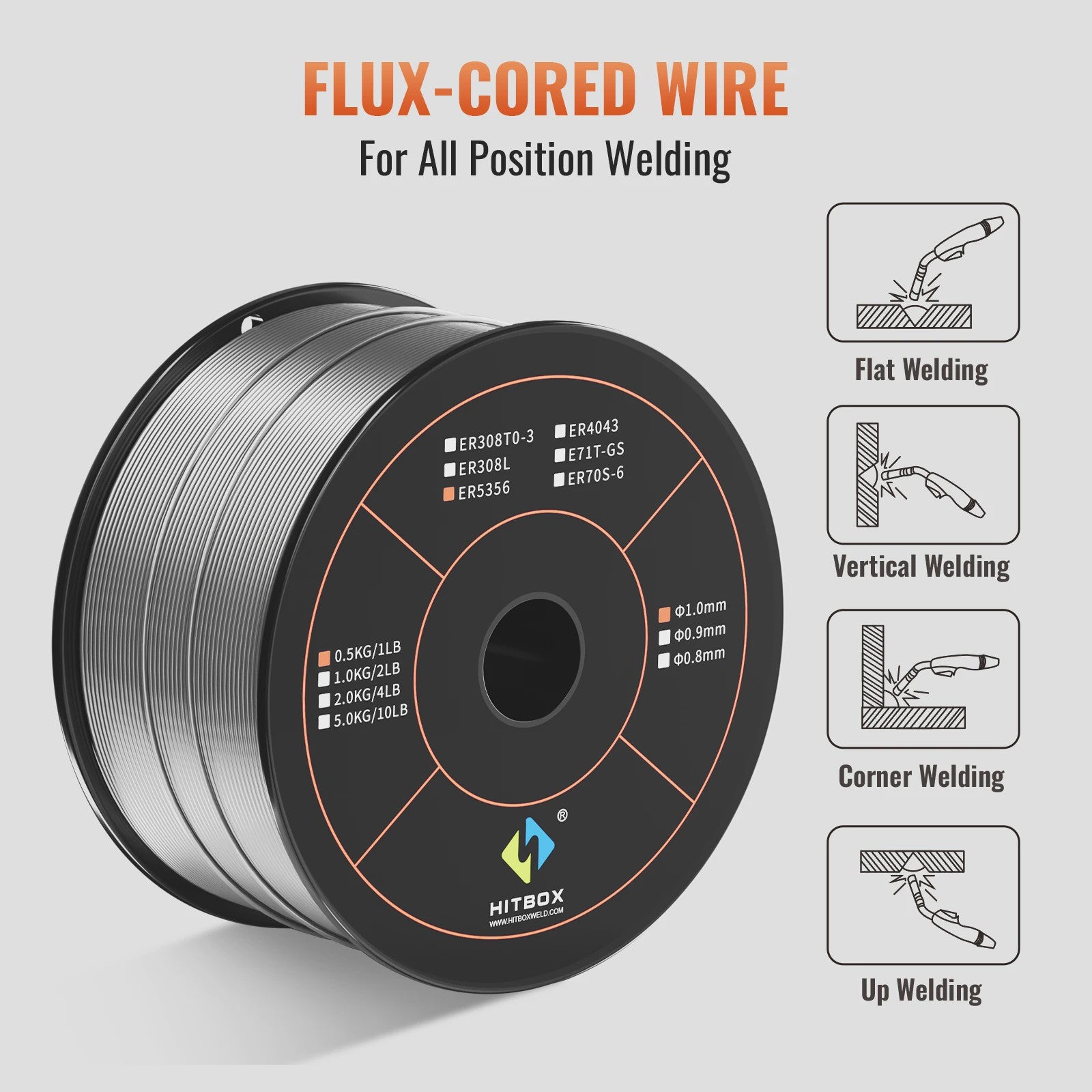 HITBOX Aluminium MIG Flux Cored Lasdraad 1.0mm - 0.5KG (ER5356-GS) voor Staal & IJzer