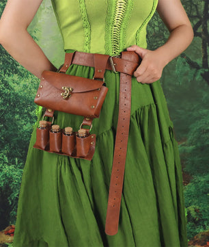 Middeleeuwse Lederen Riem met Flesjeshouder en Portemonnee - Cosplay & LARP Accessoire