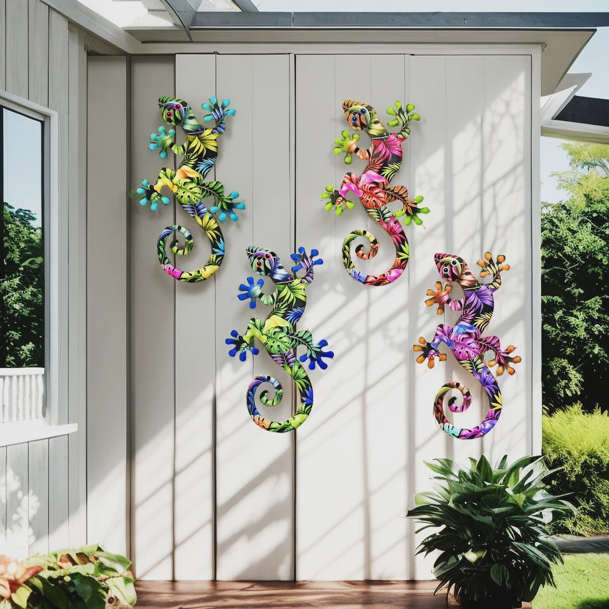 Kleurrijke Metalen Gekko Muurdecoratie - Tropische Hagedis Hangornament voor Buiten & Binnen