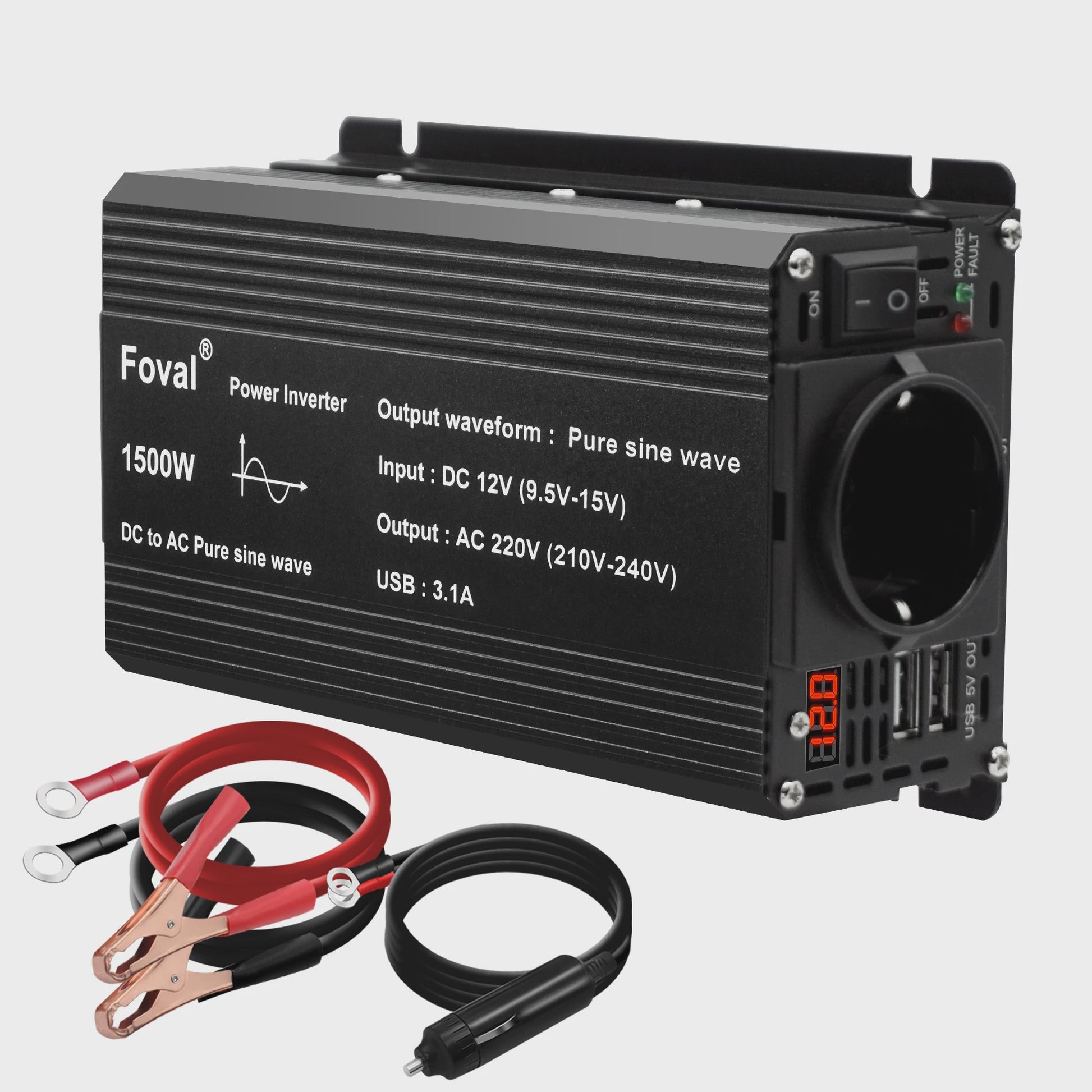 Pure Sine Wave Omvormer 12V DC naar 230V AC - 1500W tot 3000W met EU Stopcontact & USB