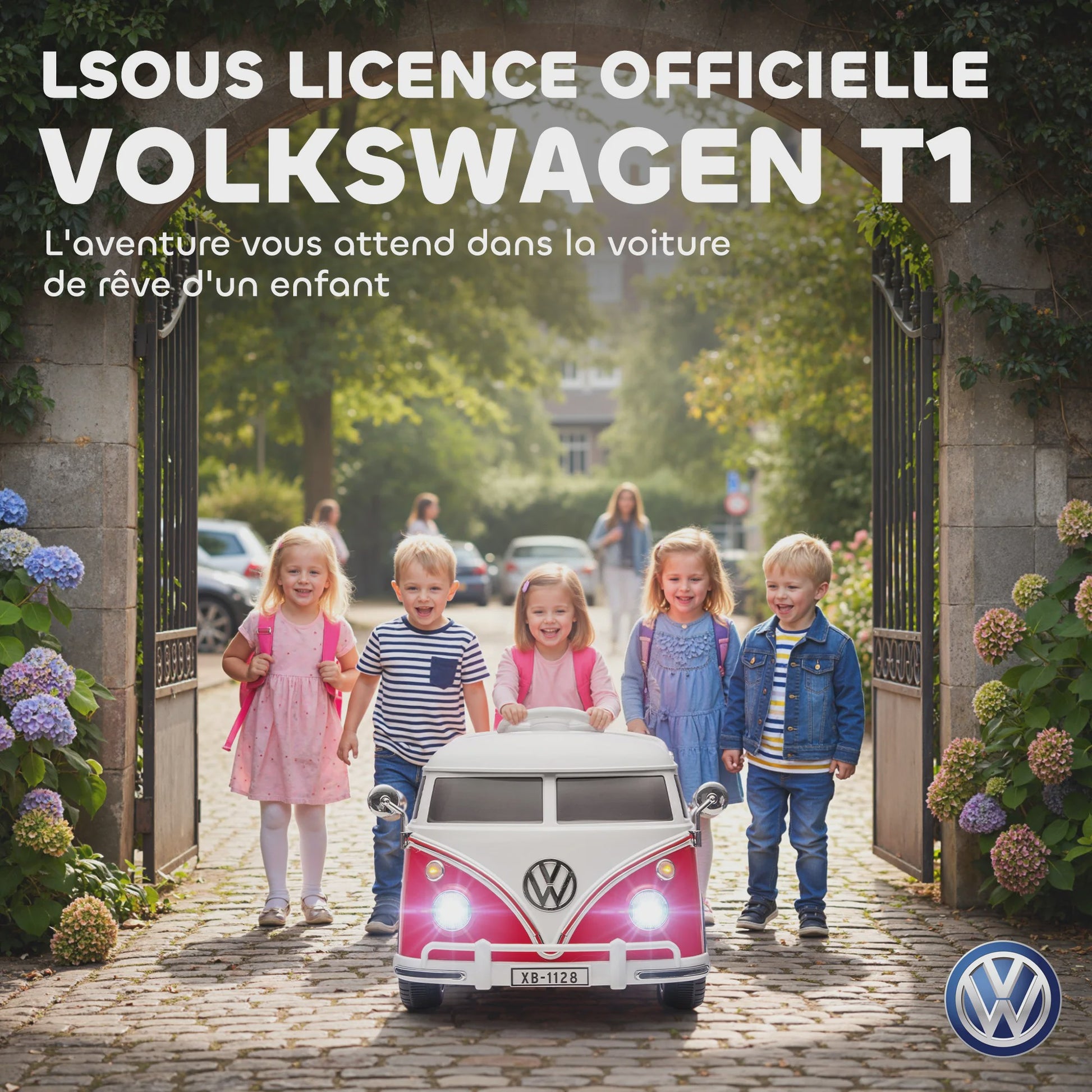 Officieel Gelicenseerde Volkswagen T1 Elektrische Kinderauto 12V met Dubbele Motor en Soft Start