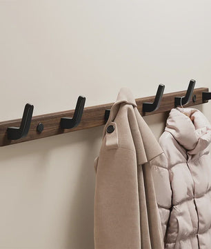 Houten Kapstok met Haken - Massief Walnoothout - Wandkapstok voor Jassen, Tassen & Sleutels