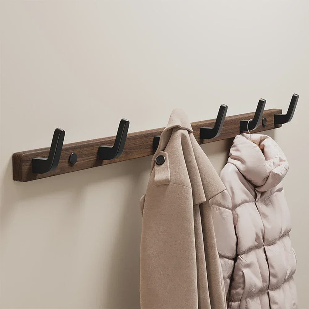 Houten Kapstok met Haken - Massief Walnoothout - Wandkapstok voor Jassen, Tassen & Sleutels
