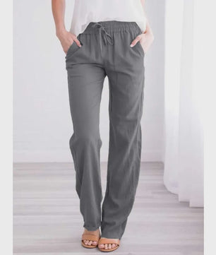 Dames Linnen Broek met Elastische Taille en Koord - Comfortabel en Ademend