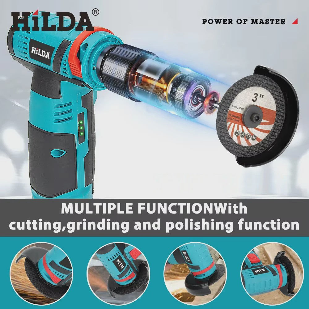 HILDA 12V Mini Haakse Slijper - Snoerloos, Oplaadbaar voor Slijpen, Polijsten & Snijden