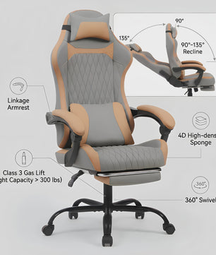 Ergonomische Gaming & Bureau Stoel met Voetensteun - Luxe Proteïne Leer