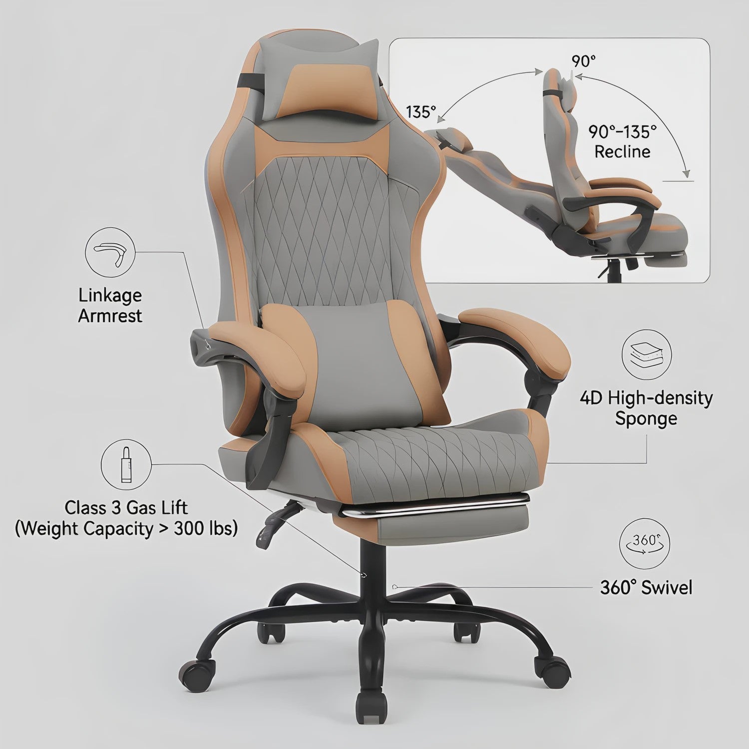 Ergonomische Gaming & Bureau Stoel met Voetensteun - Luxe Proteïne Leer