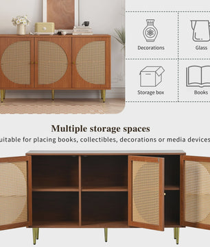 Stijlvol Dressoir met 3 Rotan Deuren en Metalen Handgrepen - Woonkamer & Slaapkamer Kast