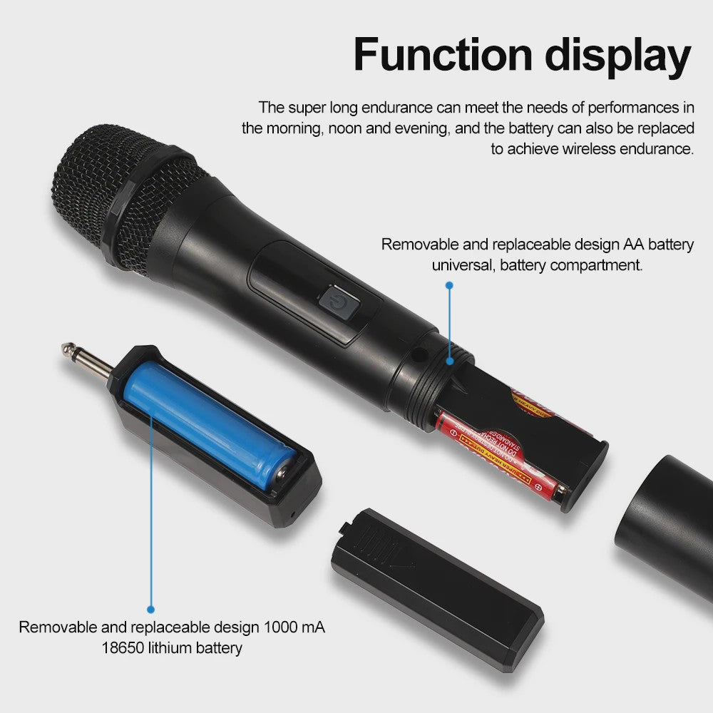 Draadloze Microfoon Set: 2x VHF Handheld Microfoons met Ontvanger voor Feest, Karaoke & Presentaties