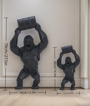 Unieke Gorilla Beeld met Vat - Hars Decoratie voor Woonkamer
