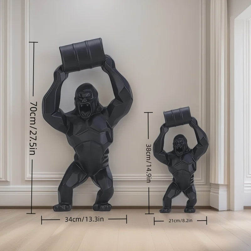 Unieke Gorilla Beeld met Vat - Hars Decoratie voor Woonkamer