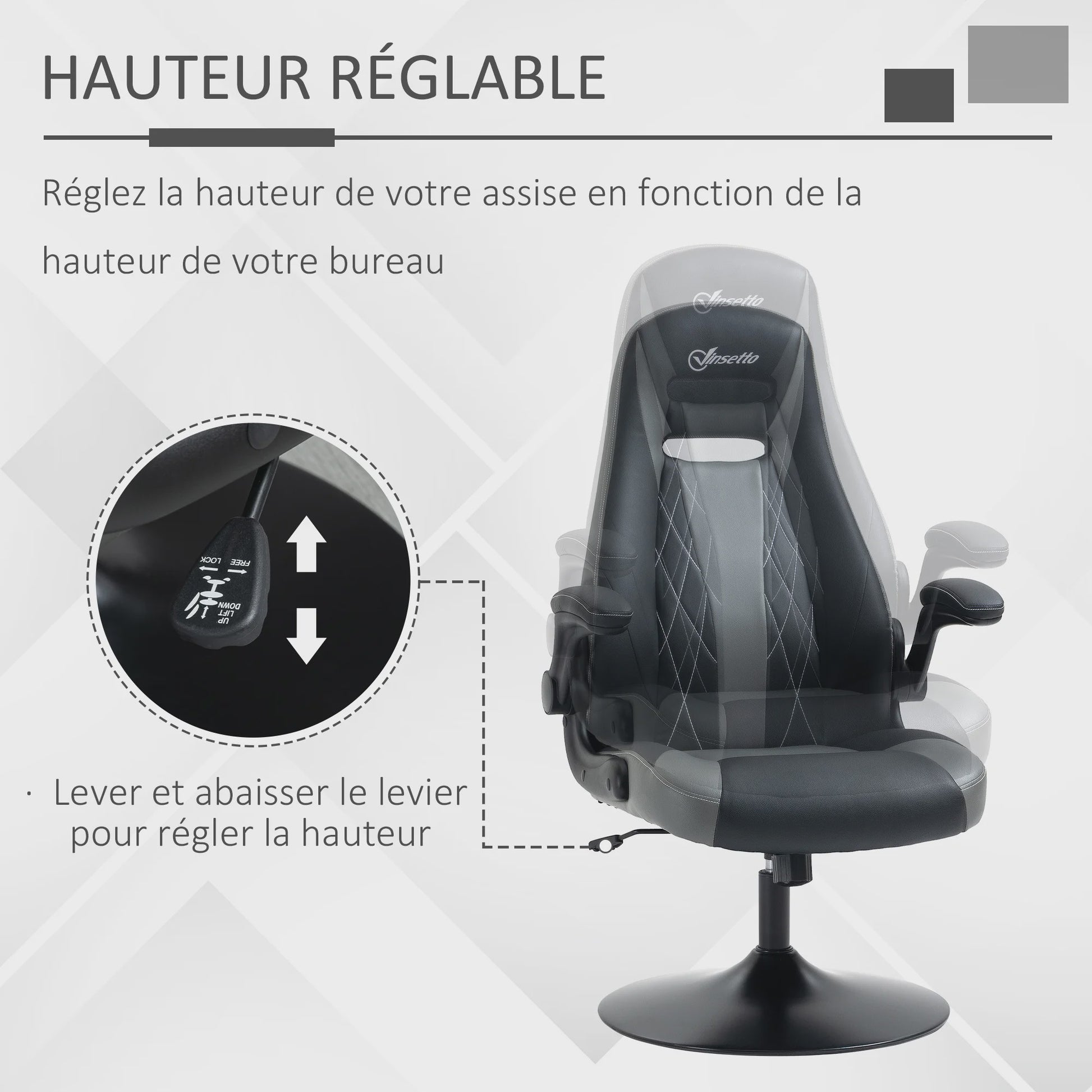 Ergonomische Gaming Stoel met Draaibare Metalen Voet en Verstelbare Hoogte