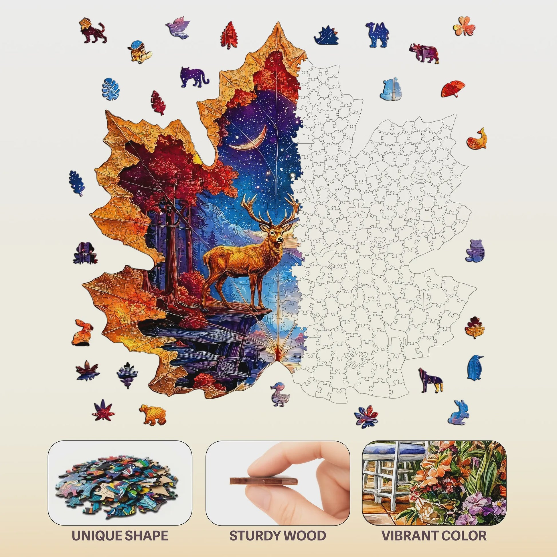Houten Puzzel Kasteel & Bladeren - Uniek Decoratie Cadeau