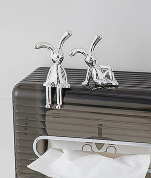 Set van 2 Zilverkleurige Konijnenbeeldjes - Decoratie voor Woonkamer, Slaapkamer, Auto & Bureau