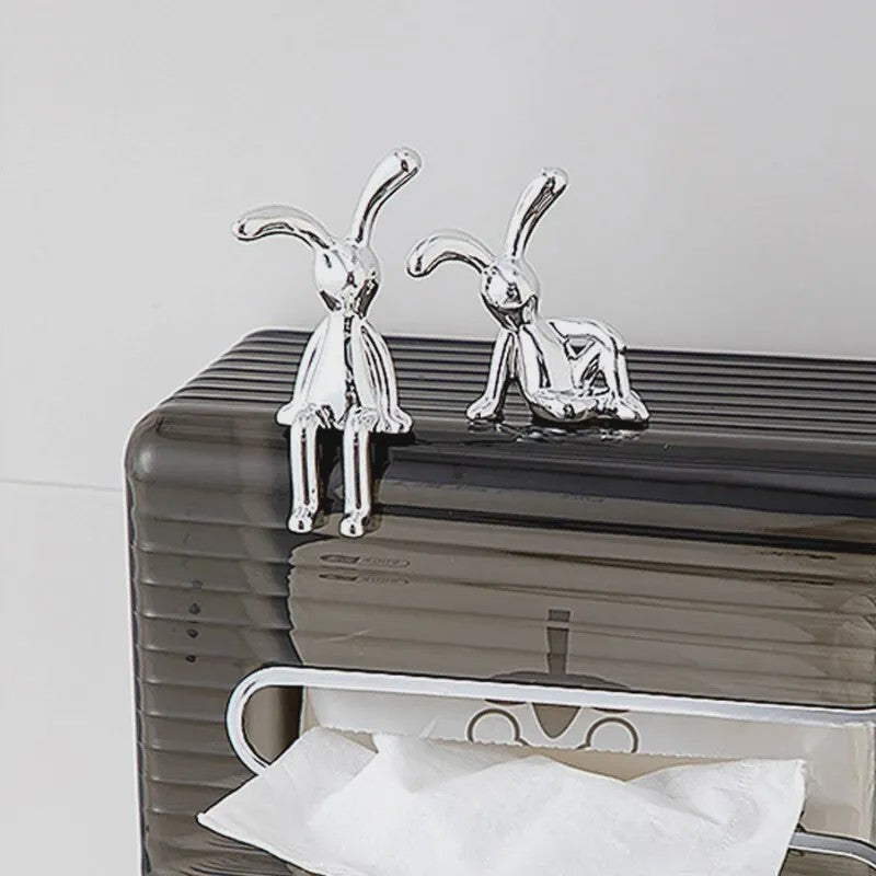 Set van 2 Zilverkleurige Konijnenbeeldjes - Decoratie voor Woonkamer, Slaapkamer, Auto & Bureau