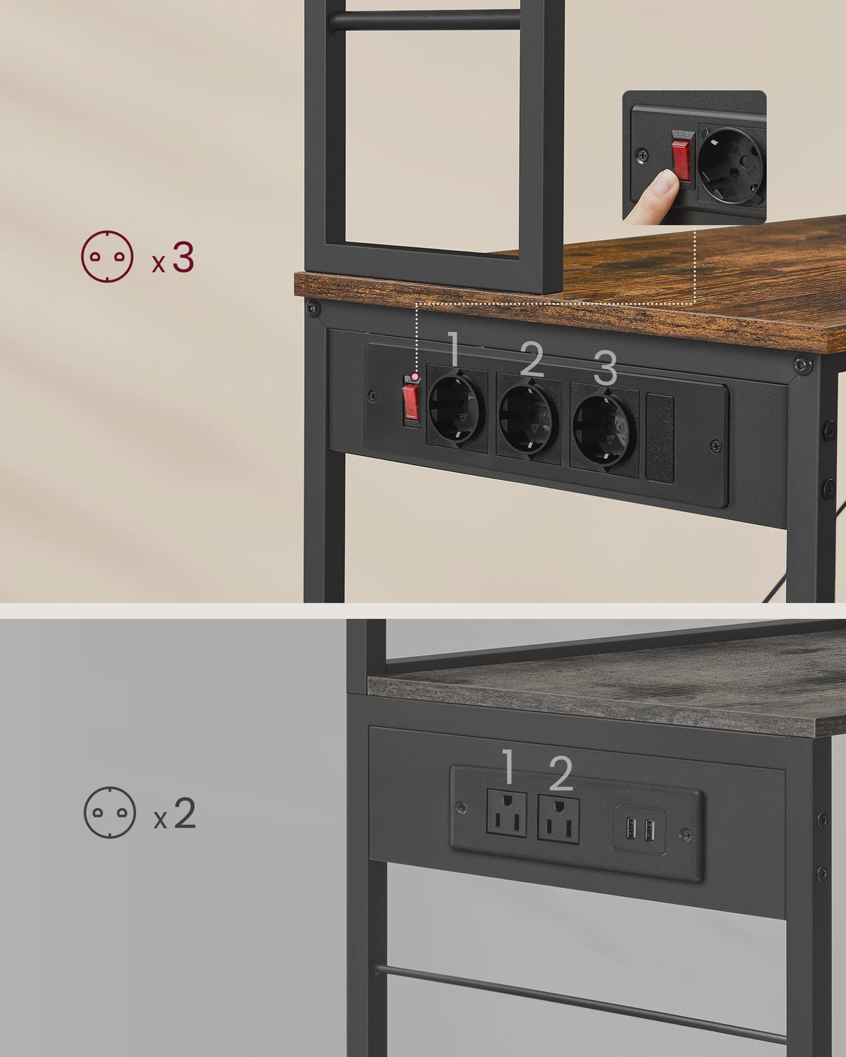 Keukenrek met 6 etages, ingebouwde stopcontacten en USB-poorten - 60x40x169 cm