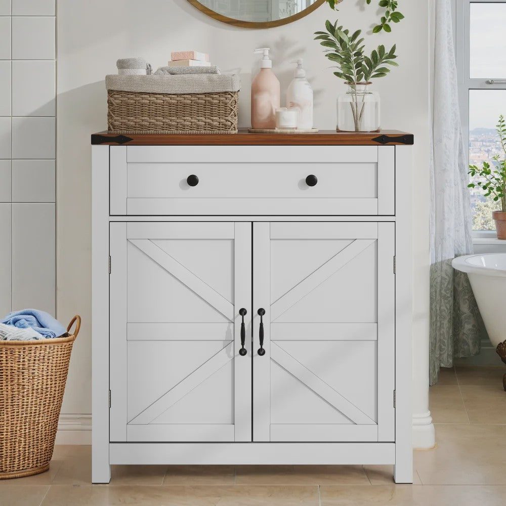 Moderne Badkamerkast met Lades en Verstelbare Planken - Walnoot Houtlook Blad