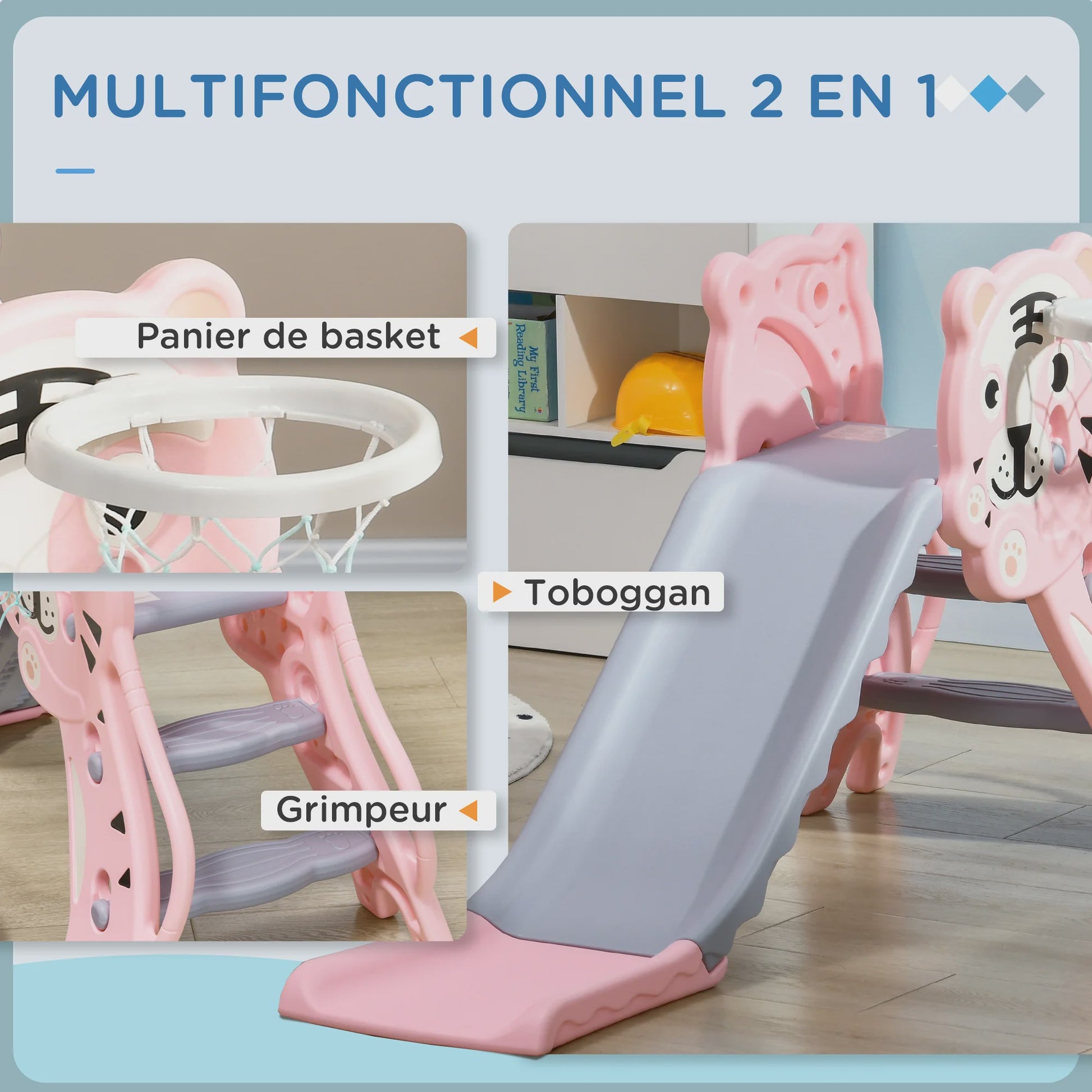 AIYAPLAY Kinder Glijbaan met Basketbalring - Tijger Thema - 18-36 Maanden
