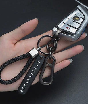 Trendy Leren Telefoonnummer Sleutelhanger voor Heren - Anti-verlies Auto Accessoire