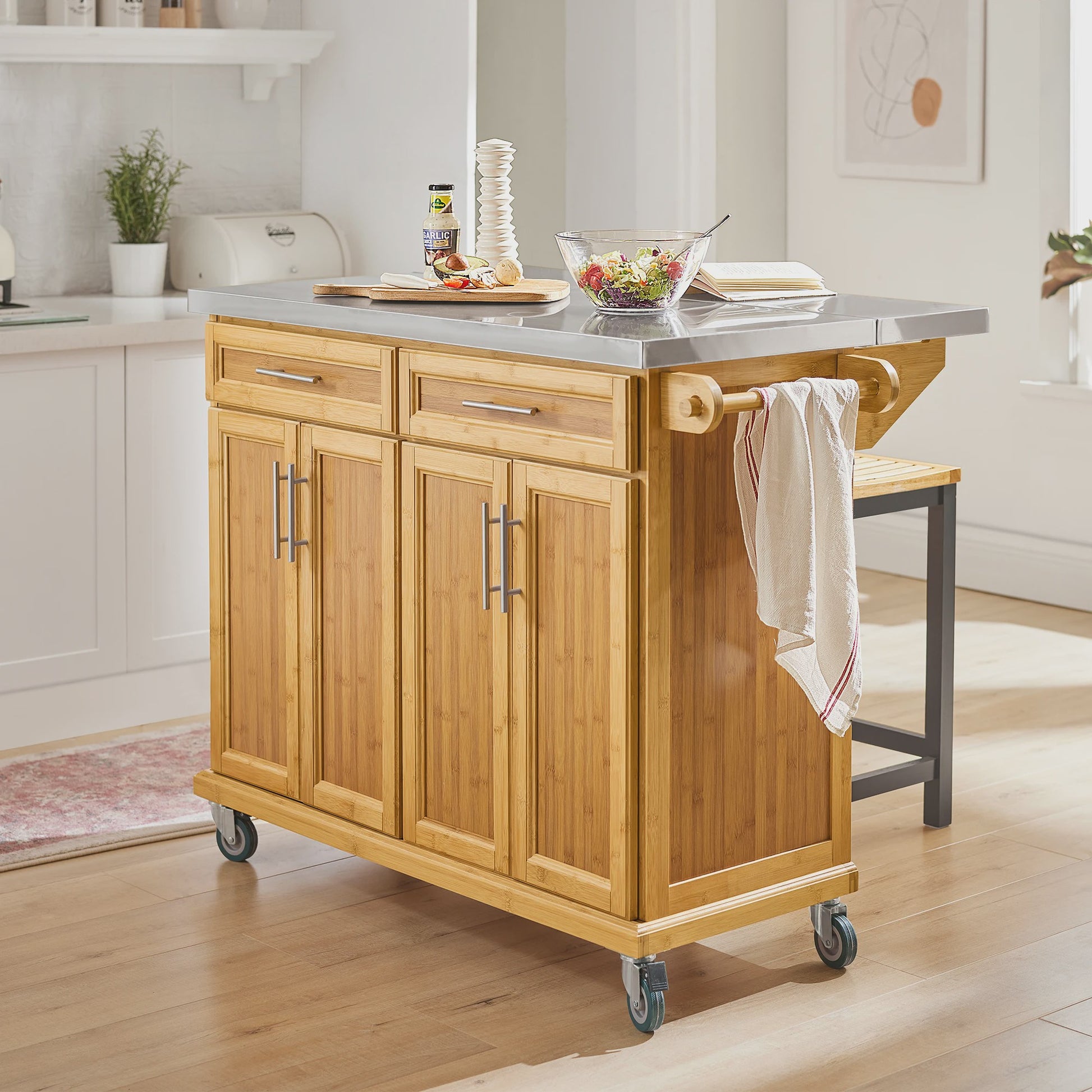 SoBuy Keuken Eiland Trolley FKW69-N met Uitschuifbaar Werkblad & Opslag