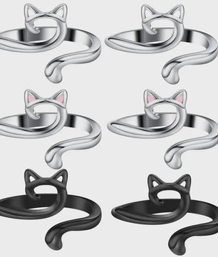 Verstelbare Brei- en Haakgaren Ring met Kattenoor Design (2 stuks)