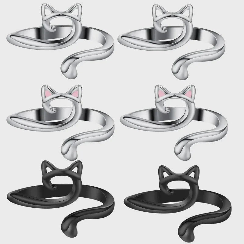 Verstelbare Brei- en Haakgaren Ring met Kattenoor Design (2 stuks)