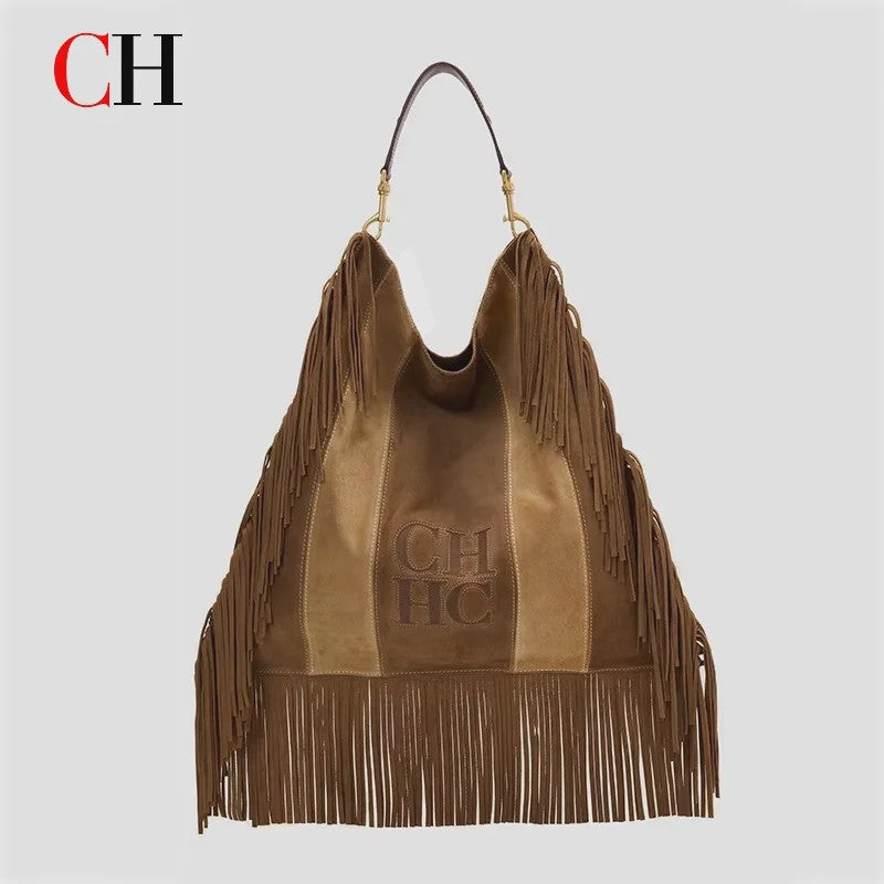 CH Dames Hobo Tas met Franjes - Suèdelook, Grote Capaciteit, Schoudertas & Crossbody