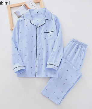 Heren Pyjama Set van 100% Katoen Gauze - Korte Mouw & Print - Comfortabele Homewear voor Zomer