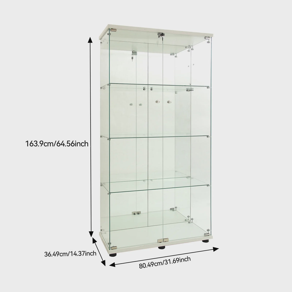 Moderne Glazen Vitrinekast met LED Verlichting, 4 Legborden en 2 Deuren